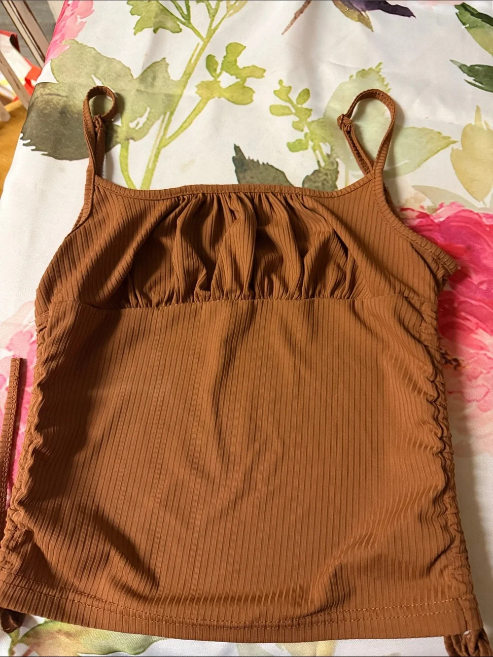 Girls' Brown Ribbed One-Piece Swimsuit